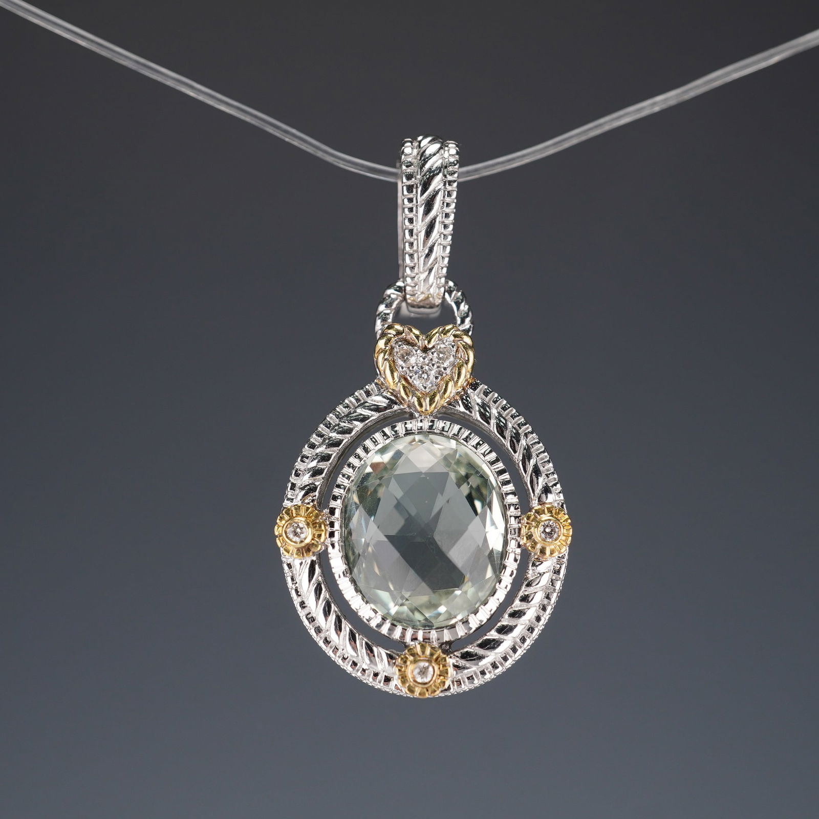 Judith Ripka 18K & Sterling Silver Green Gemstone and Diamond Pendant (1 of 5)