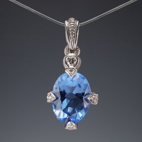 Judith Ripka 18K White Gold Blue Stone and Diamond Pendant