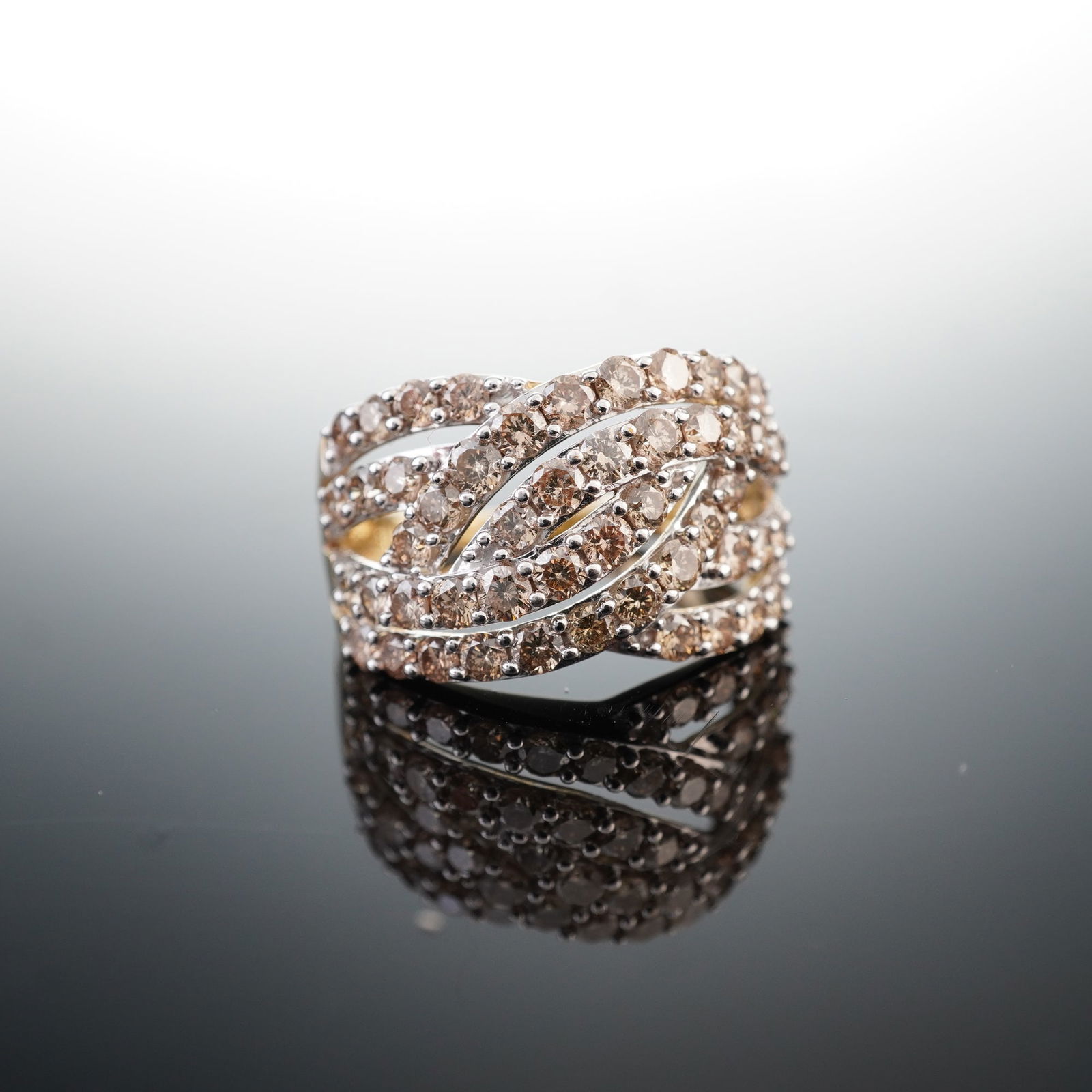 10K Gold Champagne Diamond Crossover Ring (1 of 5)