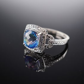 10K White Gold Blue Mystic Topaz and Diamond Ring