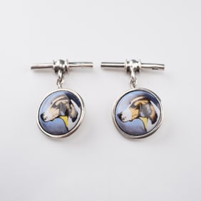 Sterling Silver Hunting Dog Pictorial Cufflinks