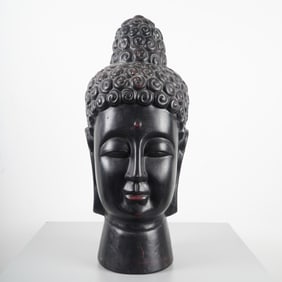 Painted Buddha Head with Painted Red Accents