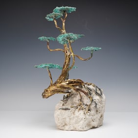 Bonsai Tree Form Metal and Stone Sculpture