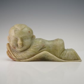 Chinese Jade Pillow Reclining Boy Figurine