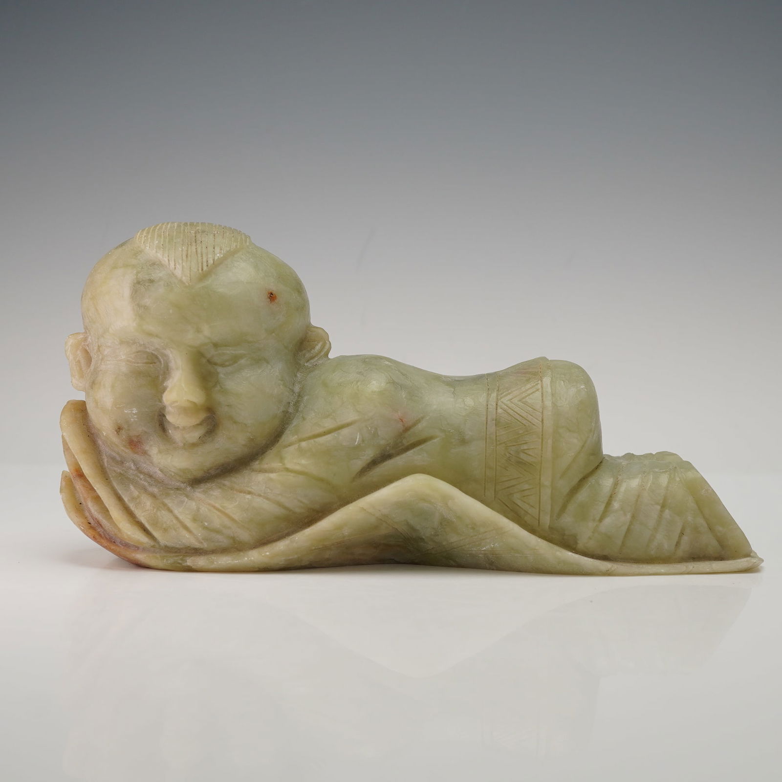 Chinese Jade Pillow Reclining Boy Figurine (1 of 4)