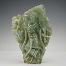 Chinese Jadeite Floral Guanyin Carved Figurine