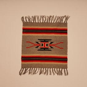 Small Handwoven Chimayo Wool Textile with Geometric Design