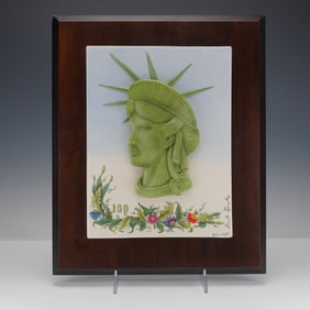 Laszlo Ispanky Porcelain Framed Plaque, Statue of Liberty Head