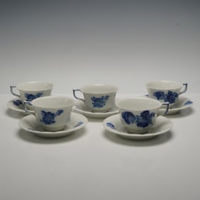 5pc Royal Copenhagen Cup and Saucer Set, Blue Flowers