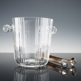 Elegant Cut Crystal Ice Bucket with Silver Plate Tongs