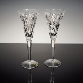 Pair of Waterford Crystal Millennium First Toast Flutes, Happiness