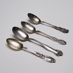 4pc American Sterling Silver Floral Motif Spoons