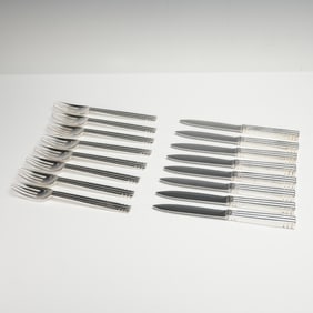 16pc Puiforcat Silver Plated Dinner Forks and Knives, Nantes