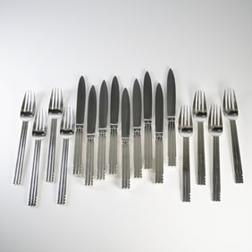 17pc Puiforcat Silver Plated Dinner Knives and Forks, Nantes
