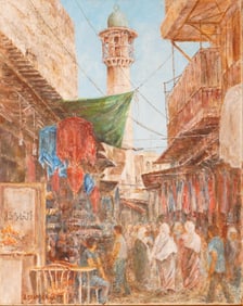 A. Savrann Oil on Canvas Painting, Middle Eastern Market Scene, Signed