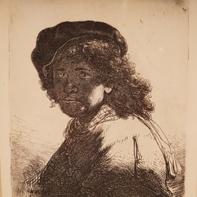 Rembrandt Etching, Self Portrait in a Cap and Scarf, Signed & Dated