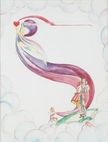 Susan Matthews, Mid-Century Art Deco Watercolor on Paper, Signed