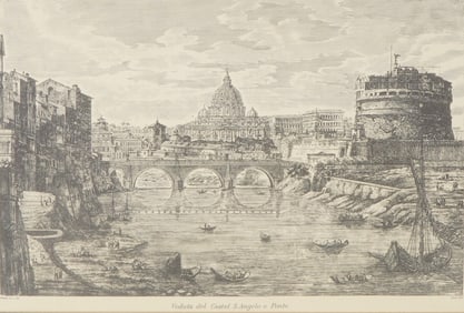 After Luigi Rossini (Italian 1790-1857) Offset Lithograph, Castel S. Angelo