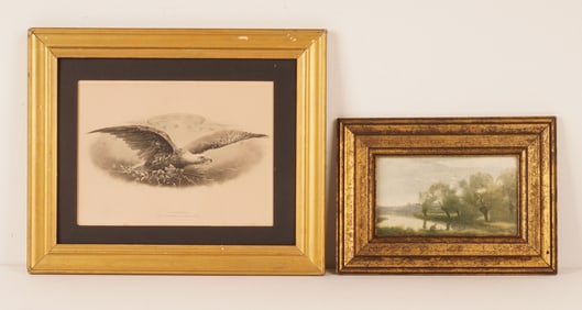 2pc Framed Prints Jamestown Ter-Centennial Eagle & Pastoral Landscape