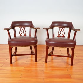 Pair of Hancock & Moore Fine Leather Armchairs, Caress Burgundy