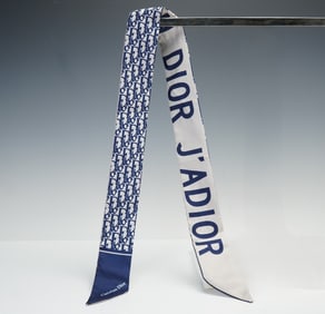 Christian Dior Blue and White Silk Twilly Scarf, Dior J'Adior