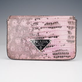 Prada Small Exotic Embossed Leather Card Wallet