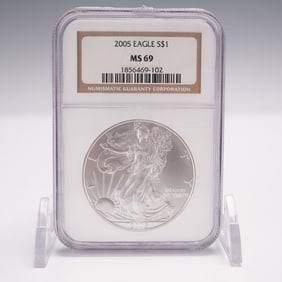 2005 American Silver Eagle Type 1 Dollar NGC Graded MS 69