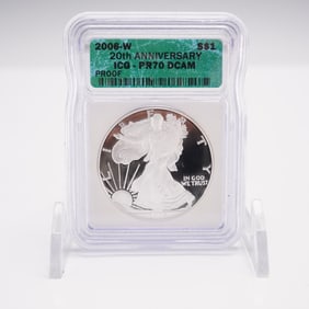2006-W American Silver Eagle Type 1 Dollar ICG Graded PR 70 DCAM