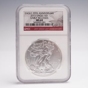 2011 American Silver Eagle 25th Anniversary NGC Graded MS 69 Early Releases