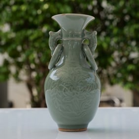 Chinese Celadon Ware Ceramic Double-Handled Vase