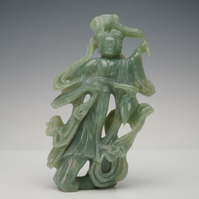 Chinese Carved Maiden Celestial Jade Figurine
