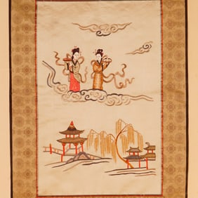 Chinese Silk Embroidery on Silk, Immortal Maidens Scene