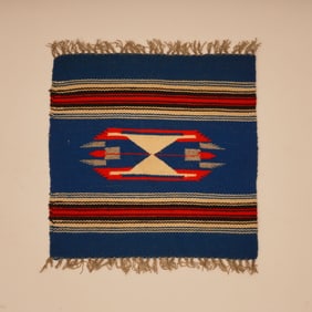 Small Handwoven Chimayo Wool Textile with Geometric Design