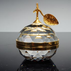 Swarovski Crystal Apple Photo Box with Gold Trim