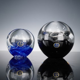 Artcristal Bohemia Glass Paperweights, Black and Blue