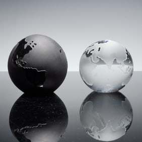 2pc Art Glass Paperweights, Earth Globes