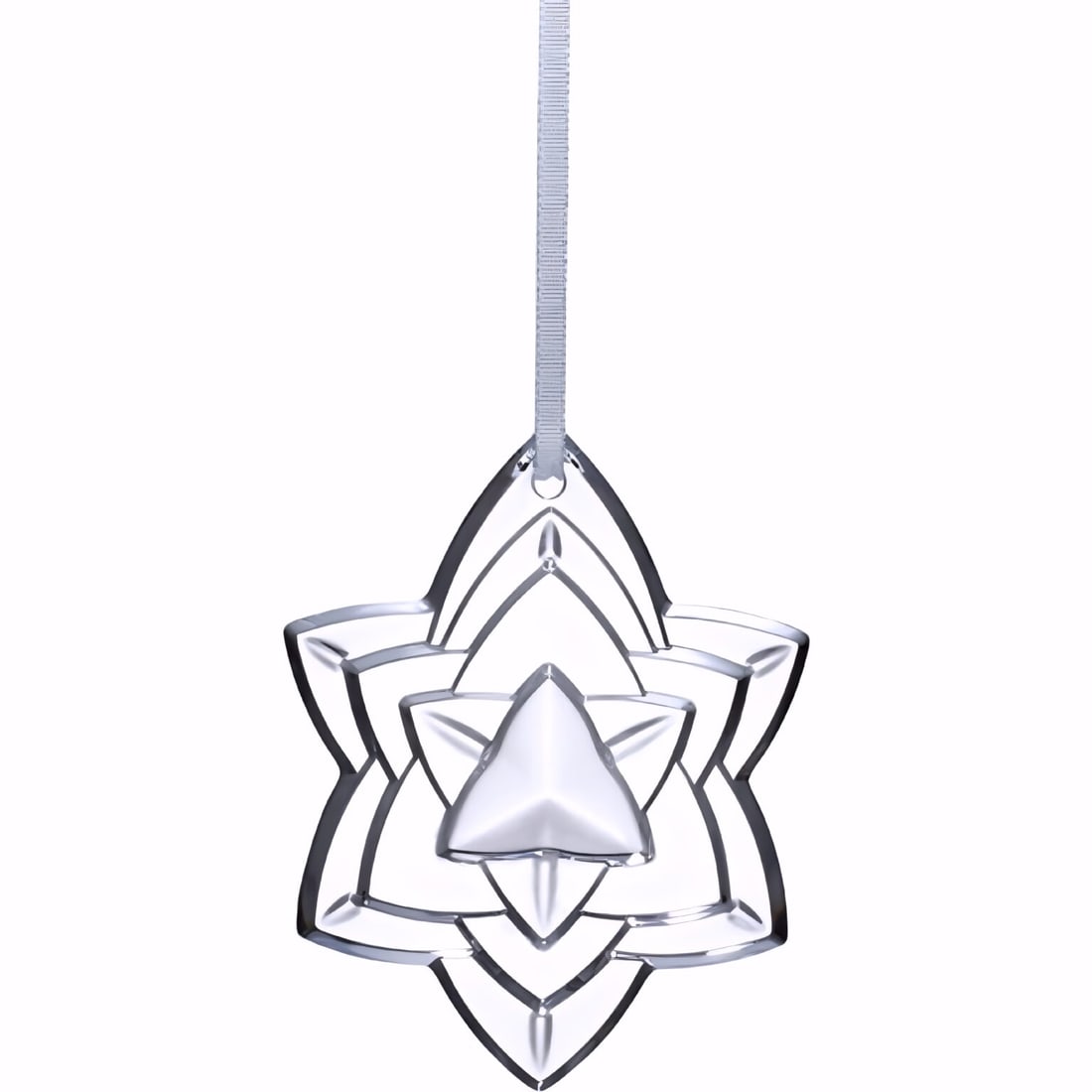 Baccarat Crystal Clear 2018 Annual Christmas Ornament, Sealed Box: Endearing clear crystal Noel tree ornament from 2018, finely engraved with the inscription "Noel 2018 Baccarat." It is adorned with a colored ribbon, designed for elegant hanging or decorative present