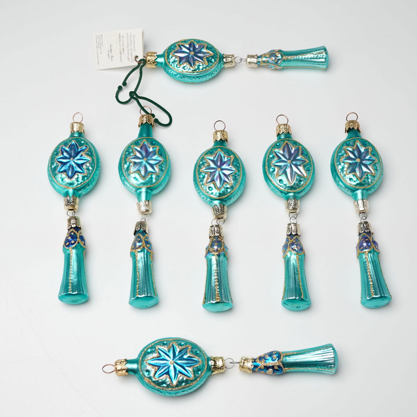 7pc Christopher Radko Glass Ornaments, Blue and Gold Starburst Design (1 of 4)