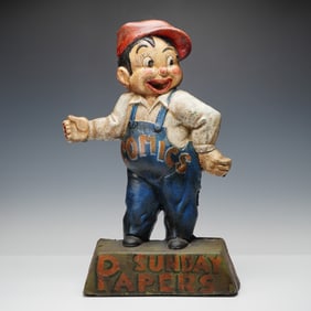 Cast Iron Sunday Papers Comics Boy Advertising Figure