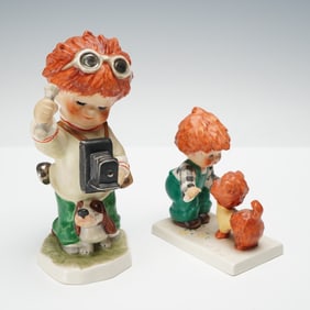 2pc Goebel Red Heads Figurines, Boys with Camera & Dog