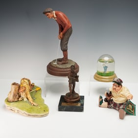 4pc Golfer Figurines and Newspaper Boy Trophy