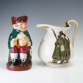 2pc Royal Doulton Large Toby Jug and Pitcher, Old Charlie and Watchman