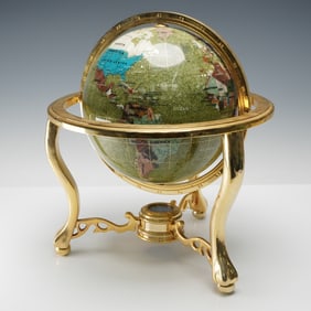 Gold Ormolu Gemstone-Inlaid World Globe with Compass