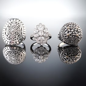 3pc Ornate Sterling Silver Rings
