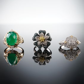 3pc Sterling Silver Ring Set with Green & Clear Stones