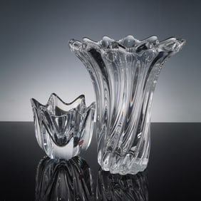 2pc Cofrac France & Orrefors Crystal Vases