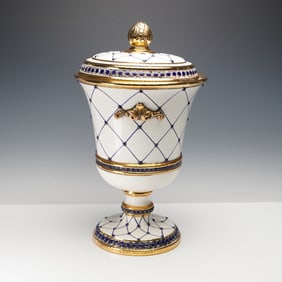 Italian Porcelain Cobalt and Gilt Lidded Urn