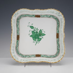 Herend Porcelain Apponyi Green Basket Bowl