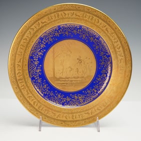 Gloria Porcelain Blue and Gold Cabinet Plate