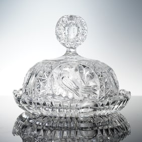 Hofbauer Covered Crystal Cheese Dish, The Byrdes